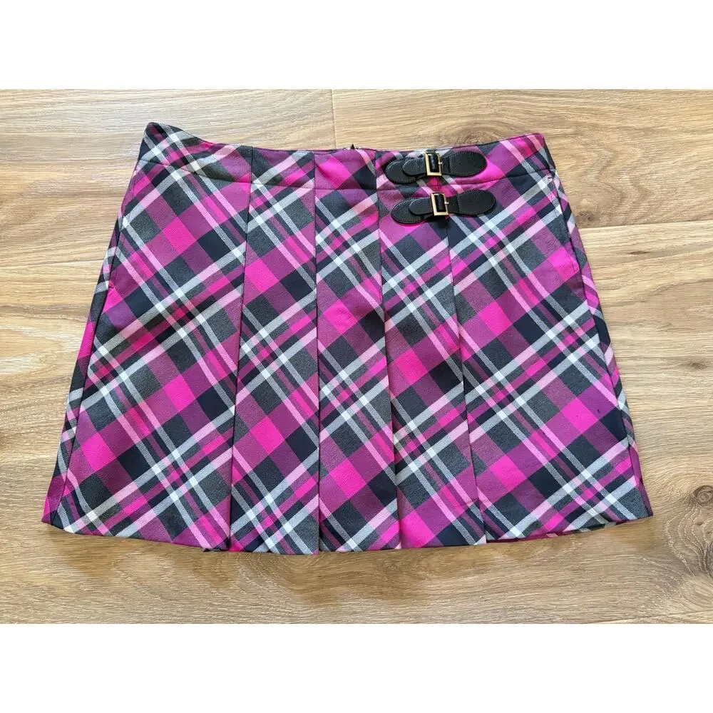 Lady Hagen Pink/Black Plaid Pleated Golf Skort with Buckle - size 12 - OD